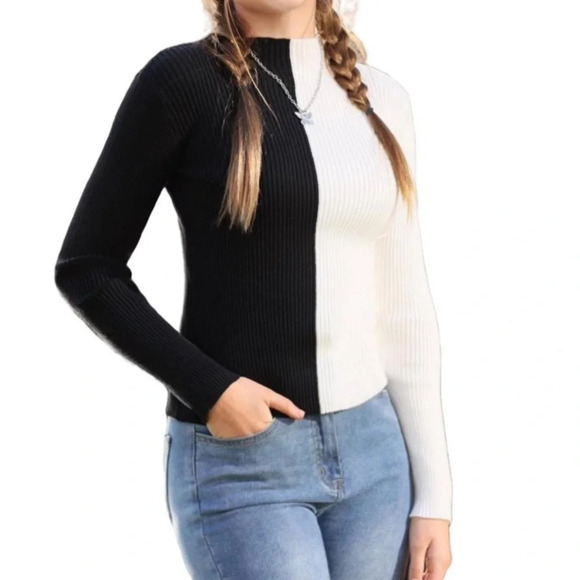 NWT Forever 21 girls ribbed black and white colorblock top 9-10 - Picture 2 of 7